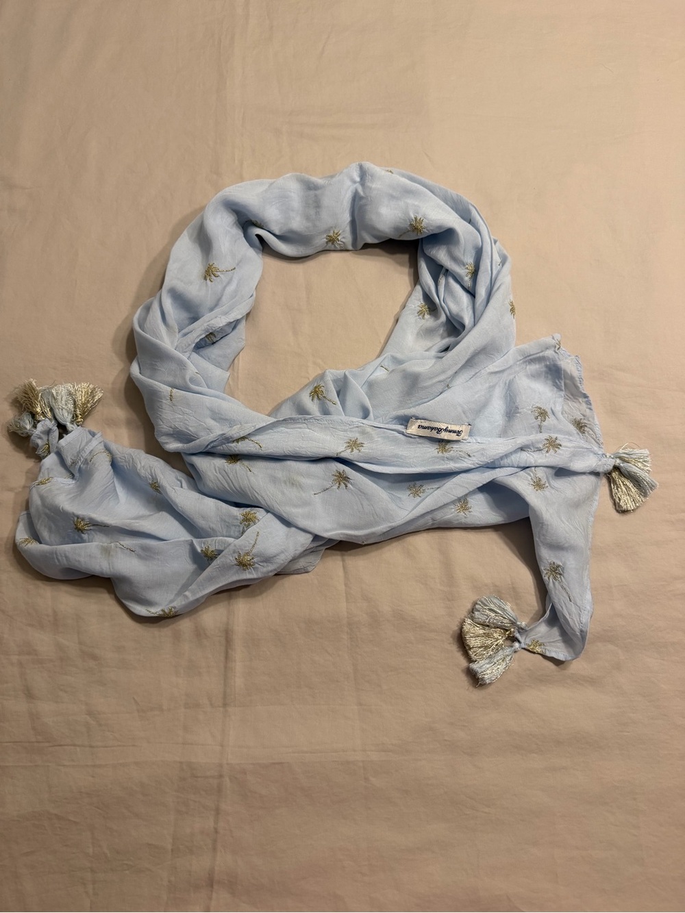 Tommy Bahama Palm Tree Embroidered Tassel Scarf Light Blue